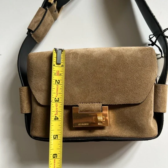 NWT All Saints 3 in 1 Suede brown leather Frankie Crossbody Bag + Dust Bag - Picture 14 of 16